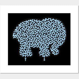 Elephant Shaped Blue Maze & Labyrinth T-Shirt Posters and Art